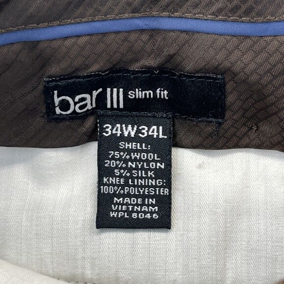 Bar III Mens Brown Textured Wool Blend Slim Fit Suit Pants Size 34W 34L Twill - Picture 13 of 15